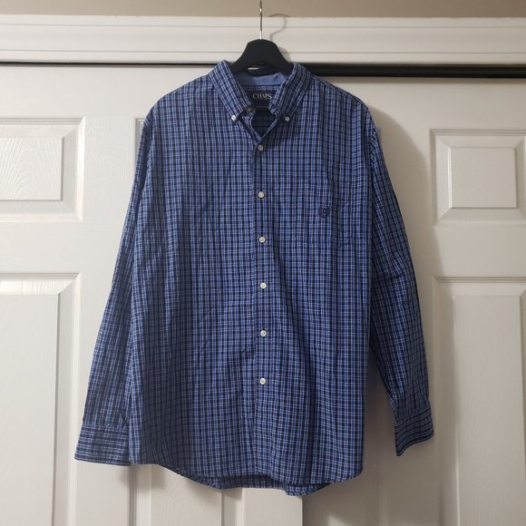 Chaps Buttons down Plaid blue shirt Mens Size L - Picture 1 of 12